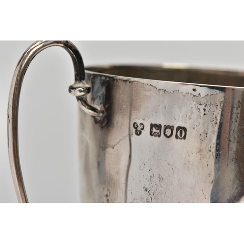 20 - A SILVER TROPHY CUP, double scroll handles, stop reeding design to half of the cup, tapered stem, on... 