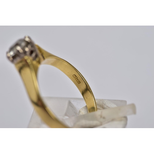 26 - AN 18CT GOLD SINGLE STONE DIAMOND RING, designed with a raised claw set, old cut diamond, total esti... 