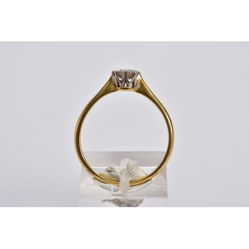 38 - A YELLOW METAL SINGLE STONE DIAMOND RING, designed with a claw set round brilliant cut diamond, tota... 