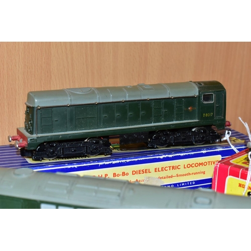 401 - THREE HORNBY DUBLO TWO RAIL LOCOMOTIVES, boxed class 20 No. D8017 (2230), boxed class 08 No. D3302 (... 