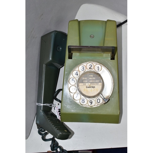 486 - A RETRO GREEN TRIM PHONE, with label 'MK 2 BMF Modified' to base, no cable (Condition Report:- worn ... 