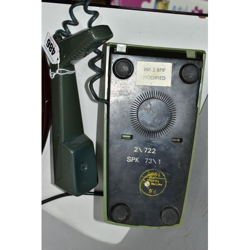 486 - A RETRO GREEN TRIM PHONE, with label 'MK 2 BMF Modified' to base, no cable (Condition Report:- worn ... 