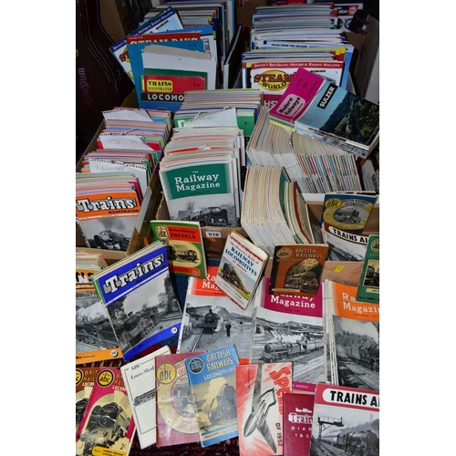 516 - SIX SMALL BOXES OF RAILWAY/LOCOMOTIVE MAGAZINES/BROCHURES, to include Modern Railways 1962-1964, unm... 