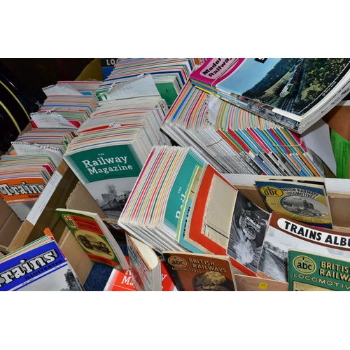 516 - SIX SMALL BOXES OF RAILWAY/LOCOMOTIVE MAGAZINES/BROCHURES, to include Modern Railways 1962-1964, unm... 
