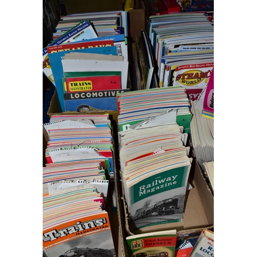 516 - SIX SMALL BOXES OF RAILWAY/LOCOMOTIVE MAGAZINES/BROCHURES, to include Modern Railways 1962-1964, unm... 