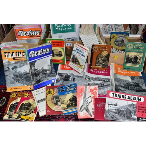 516 - SIX SMALL BOXES OF RAILWAY/LOCOMOTIVE MAGAZINES/BROCHURES, to include Modern Railways 1962-1964, unm... 