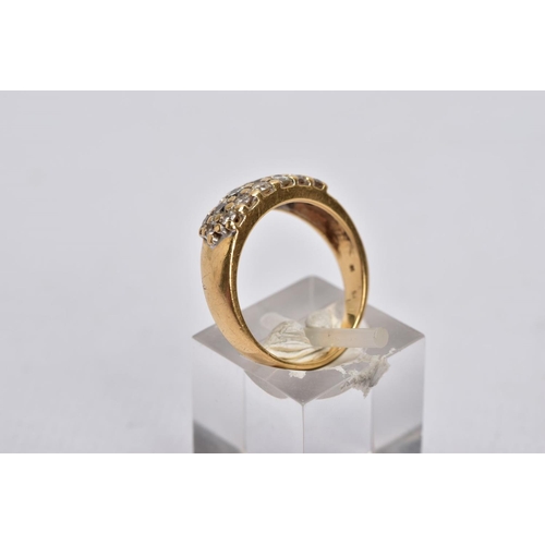 52 - A GENTS 18CT GOLD DIAMOND RING, wide band set with a cluster of round brilliant cut diamonds, stampe... 