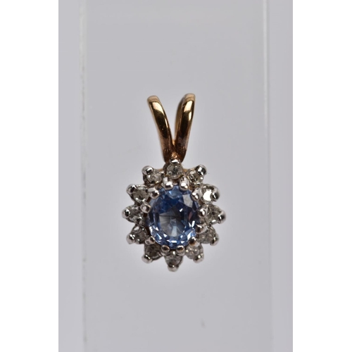 54 - A PAIR OF 9CT GOLD SAPPHIRE AND DIAMOND DROP EARRINGS, TWO 9CT GOLD GEM SET PENDANTS AND A YELLOW ME... 