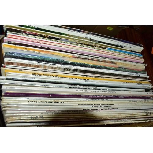 616 - THREE BOXES AND LOOSE OF MISCELLANEOUS ITEMS, including vinyl LP's and DVD's, metalware etc, LP's in... 