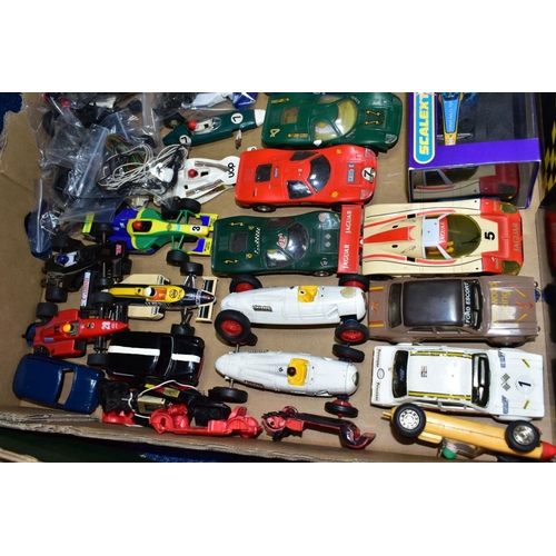 617 - A QUANTITY OF ASSORTED SCALEXTRIC ITEMS, to include two unboxed Auto Union type C cars, No MM/C (one... 