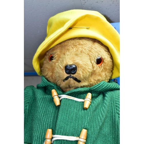 625 - AN UNBRANDED TEDDY BEAR DRESSED AS PADDINGTON BEAR, felt pads to hands and feet, plastic nose and ey... 