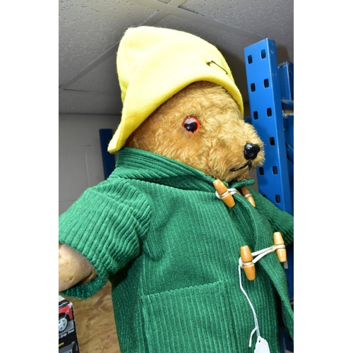 625 - AN UNBRANDED TEDDY BEAR DRESSED AS PADDINGTON BEAR, felt pads to hands and feet, plastic nose and ey... 