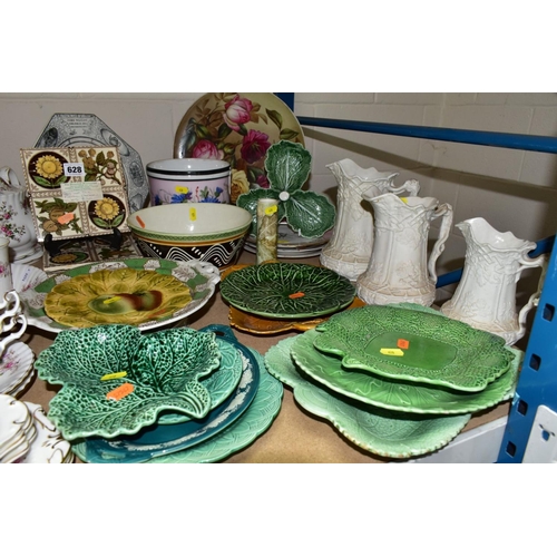 628 - A GROUP OF MISCELLANEOUS CERAMICS, including a set of six floral pattern Victorian tiles, a set of t... 