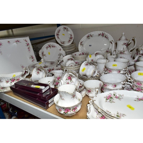 629 - ROYAL ALBERT 'LAVENDER ROSE' PATTERN DINNER, TEA AND COFFEE SERVICE, oval platter (seconds), twin ha... 