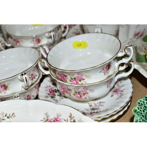 629 - ROYAL ALBERT 'LAVENDER ROSE' PATTERN DINNER, TEA AND COFFEE SERVICE, oval platter (seconds), twin ha... 