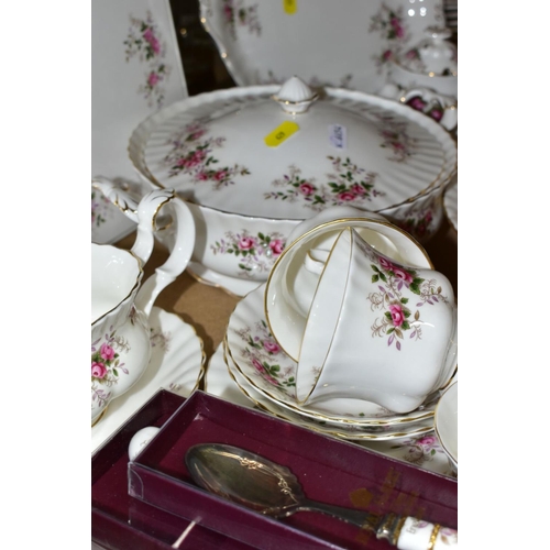 629 - ROYAL ALBERT 'LAVENDER ROSE' PATTERN DINNER, TEA AND COFFEE SERVICE, oval platter (seconds), twin ha... 