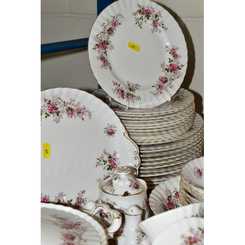 629 - ROYAL ALBERT 'LAVENDER ROSE' PATTERN DINNER, TEA AND COFFEE SERVICE, oval platter (seconds), twin ha... 