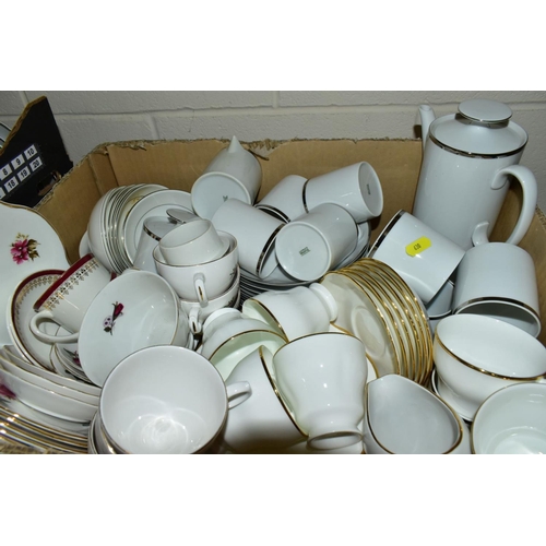 630 - FIVE BOXES OF MISCELLANEOUS CERAMICS AND GLASS, including a silver cigarette box, (damaged)Thomas Ge... 