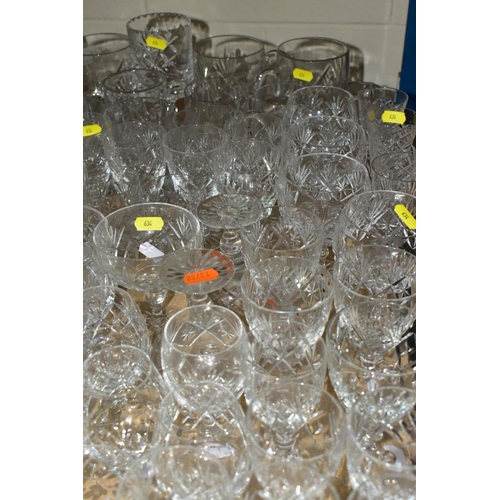 634 - A GROUP OF CUT GLASS, including liquer glasses, sherry glasses, wine glasses, Commemorative tankards... 