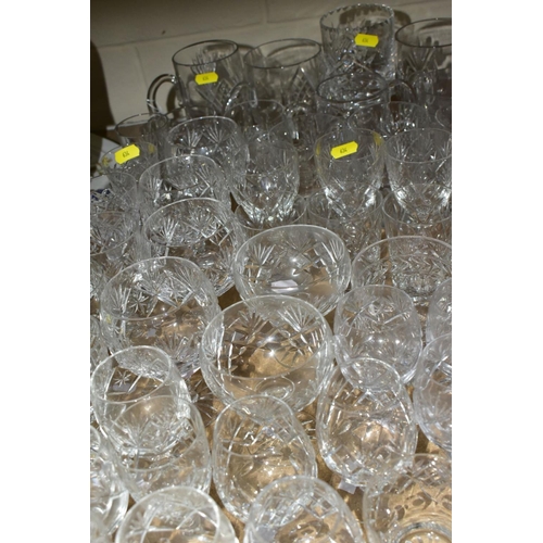 634 - A GROUP OF CUT GLASS, including liquer glasses, sherry glasses, wine glasses, Commemorative tankards... 