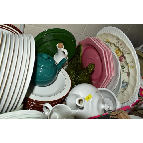 636 - FIVE BOXES AND LOOSE OF MISCELLANEOUS CERAMICS, including Royal Doulton Counterpoint part dinner ser... 