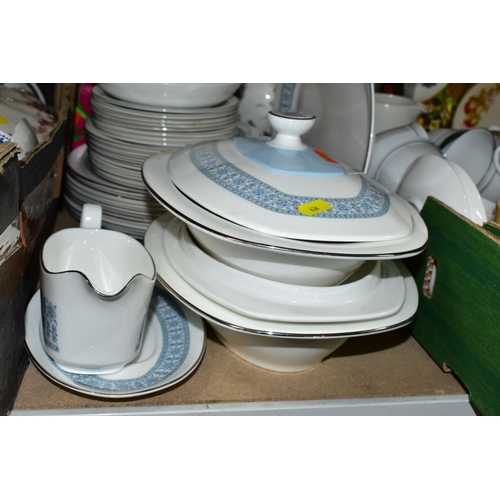 636 - FIVE BOXES AND LOOSE OF MISCELLANEOUS CERAMICS, including Royal Doulton Counterpoint part dinner ser... 