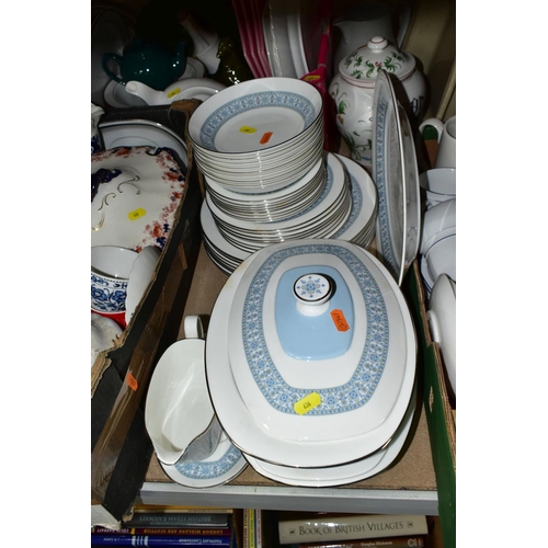 636 - FIVE BOXES AND LOOSE OF MISCELLANEOUS CERAMICS, including Royal Doulton Counterpoint part dinner ser... 