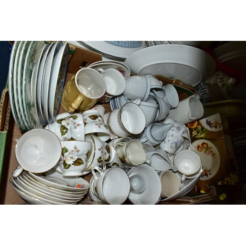 636 - FIVE BOXES AND LOOSE OF MISCELLANEOUS CERAMICS, including Royal Doulton Counterpoint part dinner ser... 