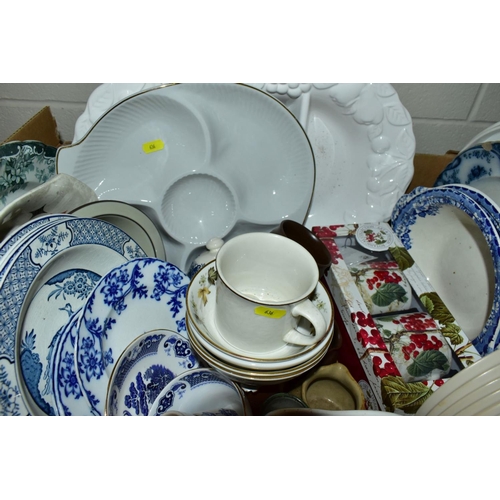 636 - FIVE BOXES AND LOOSE OF MISCELLANEOUS CERAMICS, including Royal Doulton Counterpoint part dinner ser... 