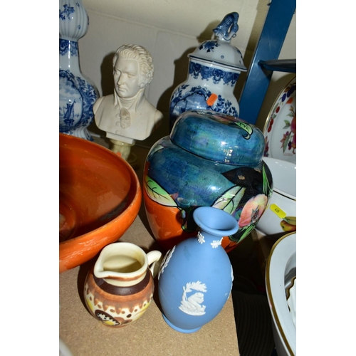 640 - A GROUP OF CERAMICS, including Shelley orange lustre bowl, diameter 30cm x height 8cm, a Beswick dog... 