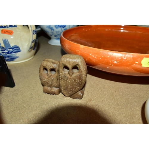 640 - A GROUP OF CERAMICS, including Shelley orange lustre bowl, diameter 30cm x height 8cm, a Beswick dog... 