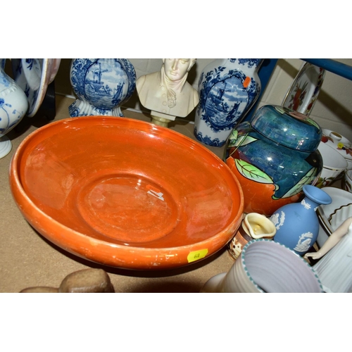 640 - A GROUP OF CERAMICS, including Shelley orange lustre bowl, diameter 30cm x height 8cm, a Beswick dog... 