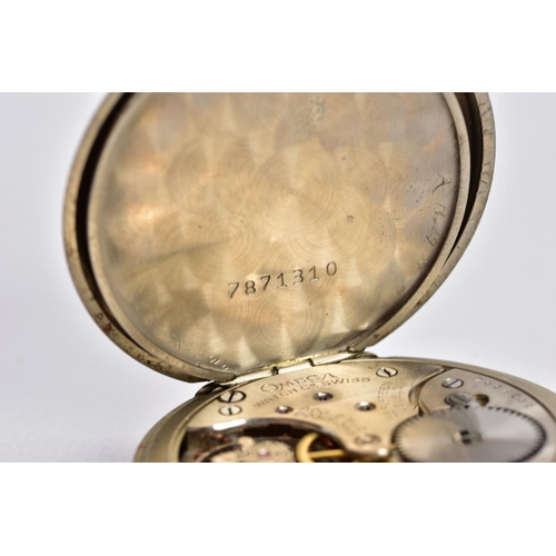 65 - AN OMEGA OPEN FACE POCKET WATCH, round white dial signed 'Omega', Arabic numerals, seconds subsidiar... 