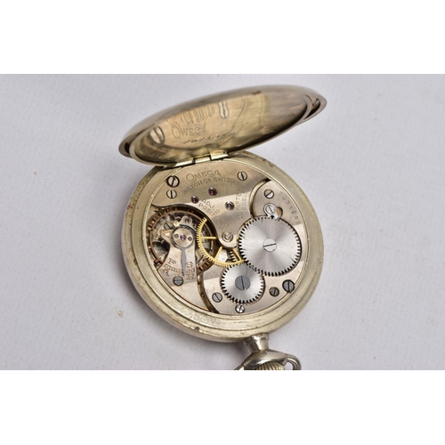 65 - AN OMEGA OPEN FACE POCKET WATCH, round white dial signed 'Omega', Arabic numerals, seconds subsidiar... 