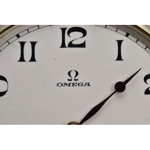 65 - AN OMEGA OPEN FACE POCKET WATCH, round white dial signed 'Omega', Arabic numerals, seconds subsidiar... 