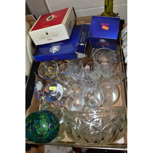 699 - THREE BOXES OF TEA WARES, GLASS AND CERAMICS, ETC, to include Royal Doulton 'Diana' part tea set, co... 