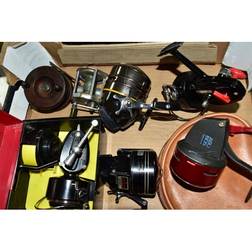 701 - SEVEN VINTAGE FISHING REELS, comprising a Garcia Mitchell 300 with spare spool, Daiwa 28 closed face... 