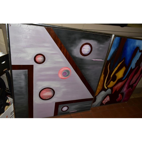 703 - THREE ABSTRACT EXPRESSIONIST OILS ON BOARD, signed Sigi and dated 1980, 1981 and 1982, largest size ... 