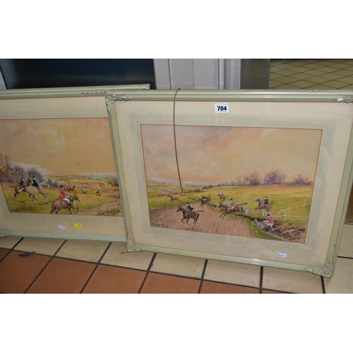 704 - W. MCDADS (20TH CENTURY) a pair of hunting scene watercolours, one with a horse and rider in a ditch... 