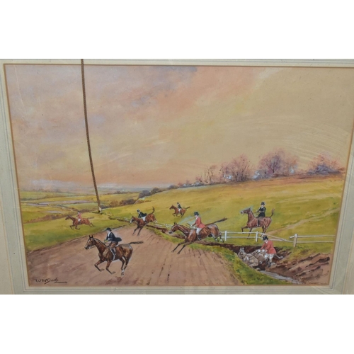 704 - W. MCDADS (20TH CENTURY) a pair of hunting scene watercolours, one with a horse and rider in a ditch... 