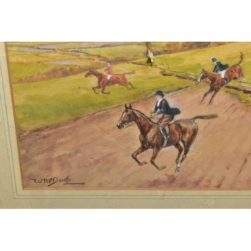 704 - W. MCDADS (20TH CENTURY) a pair of hunting scene watercolours, one with a horse and rider in a ditch... 