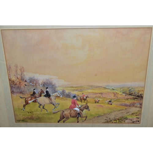 704 - W. MCDADS (20TH CENTURY) a pair of hunting scene watercolours, one with a horse and rider in a ditch... 