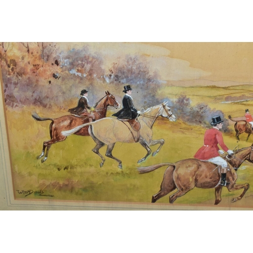 704 - W. MCDADS (20TH CENTURY) a pair of hunting scene watercolours, one with a horse and rider in a ditch... 