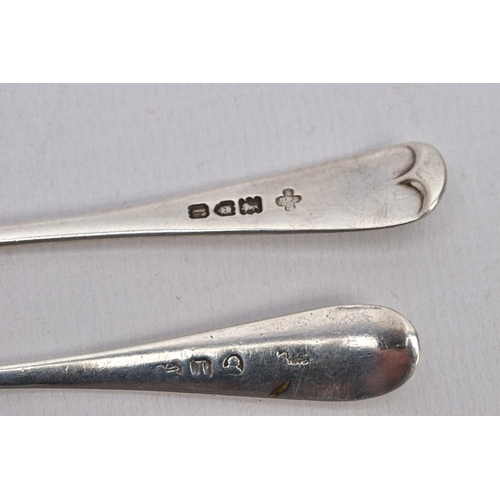 71 - SEVEN SILVER TEASPOONS, four Georgian spoons with an engraved design to the handles and an engraved ... 