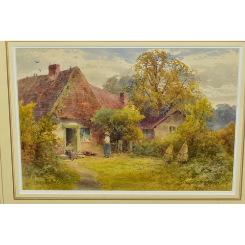 711 - FRANK GRESLEY (BRITISH 1855-1936) figures before a rural cottage, signed bottom right, watercolour o... 