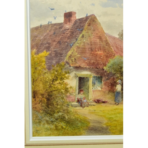 711 - FRANK GRESLEY (BRITISH 1855-1936) figures before a rural cottage, signed bottom right, watercolour o... 