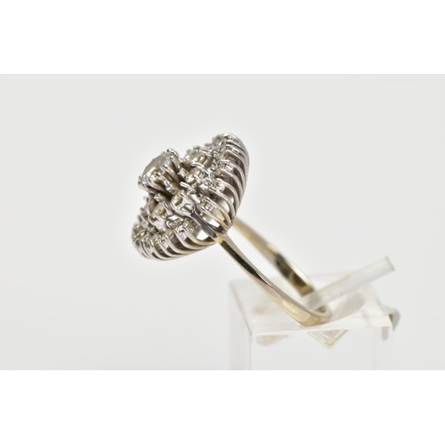 1 - A MODERN DIAMOND CLUSTER RING, centring on a modern round brilliant diamond, estimated weight 0.50ct... 