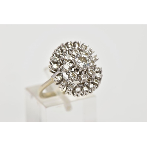 1 - A MODERN DIAMOND CLUSTER RING, centring on a modern round brilliant diamond, estimated weight 0.50ct... 
