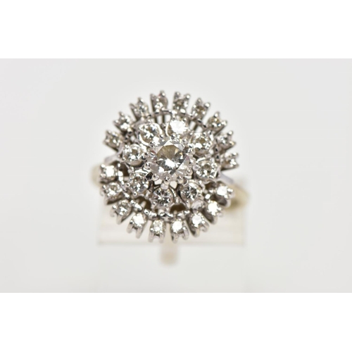1 - A MODERN DIAMOND CLUSTER RING, centring on a modern round brilliant diamond, estimated weight 0.50ct... 