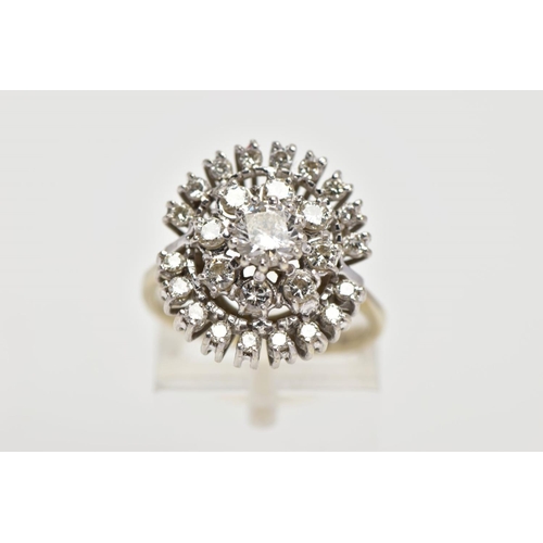 1 - A MODERN DIAMOND CLUSTER RING, centring on a modern round brilliant diamond, estimated weight 0.50ct... 